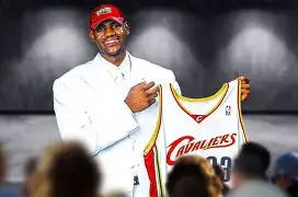 Lebron James Holds Jersey After Being Drafted Lebron James Drafted To The NBA